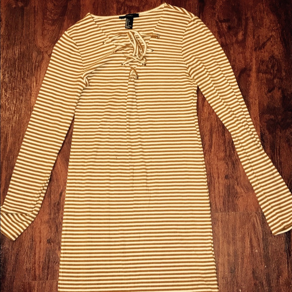 Brown Stripped Caged Chest long sleeve dress